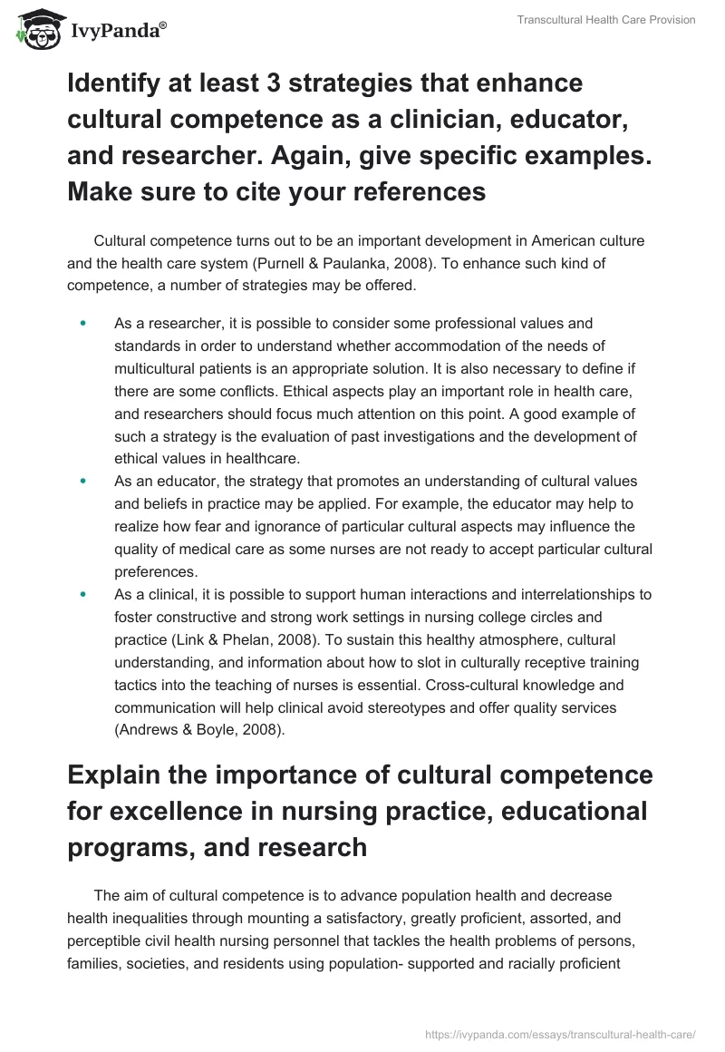 Transcultural Health Care Provision. Page 3