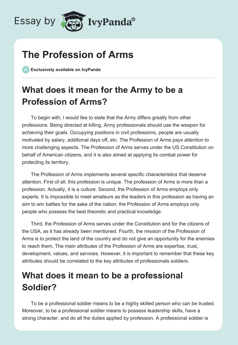 profession of arms essay army