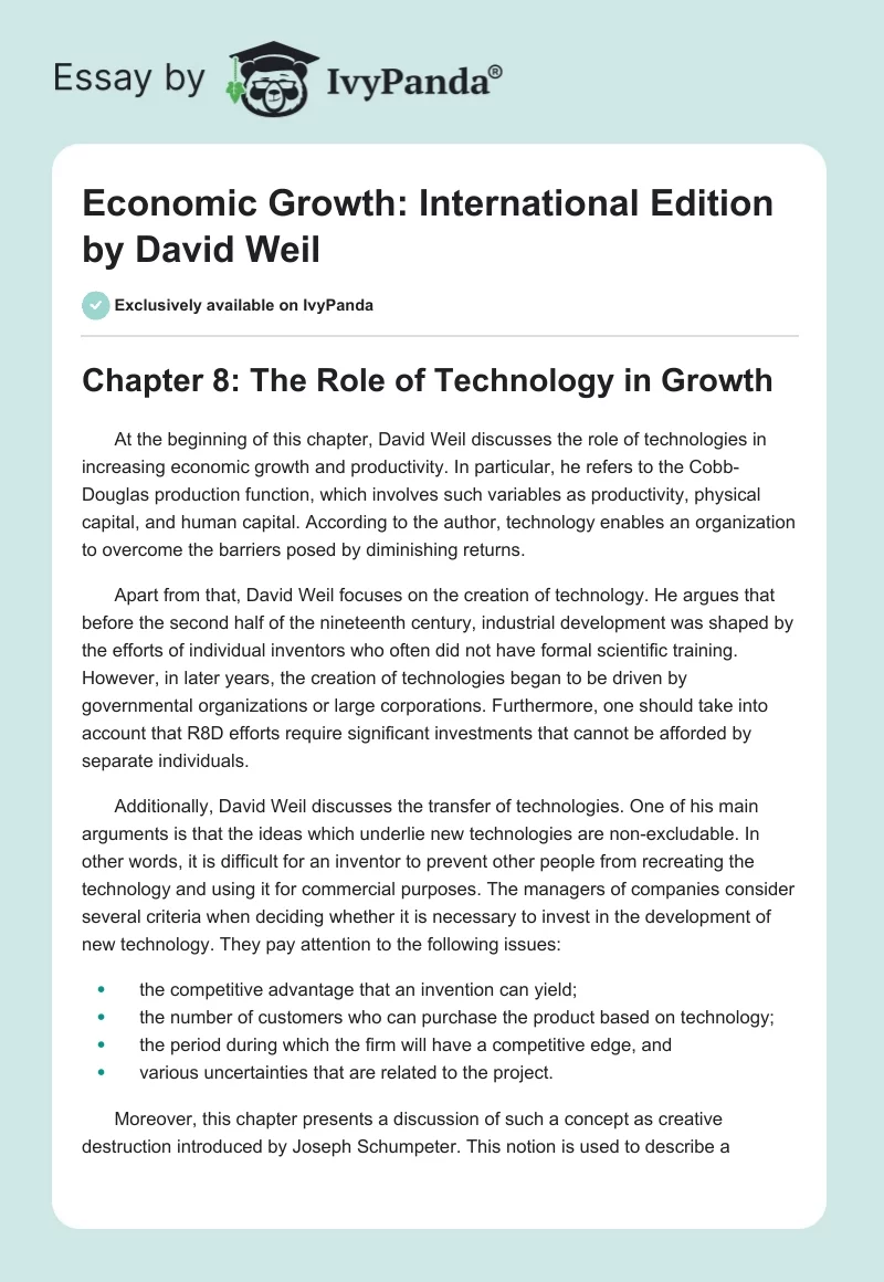"Economic Growth: International Edition" by David Weil. Page 1