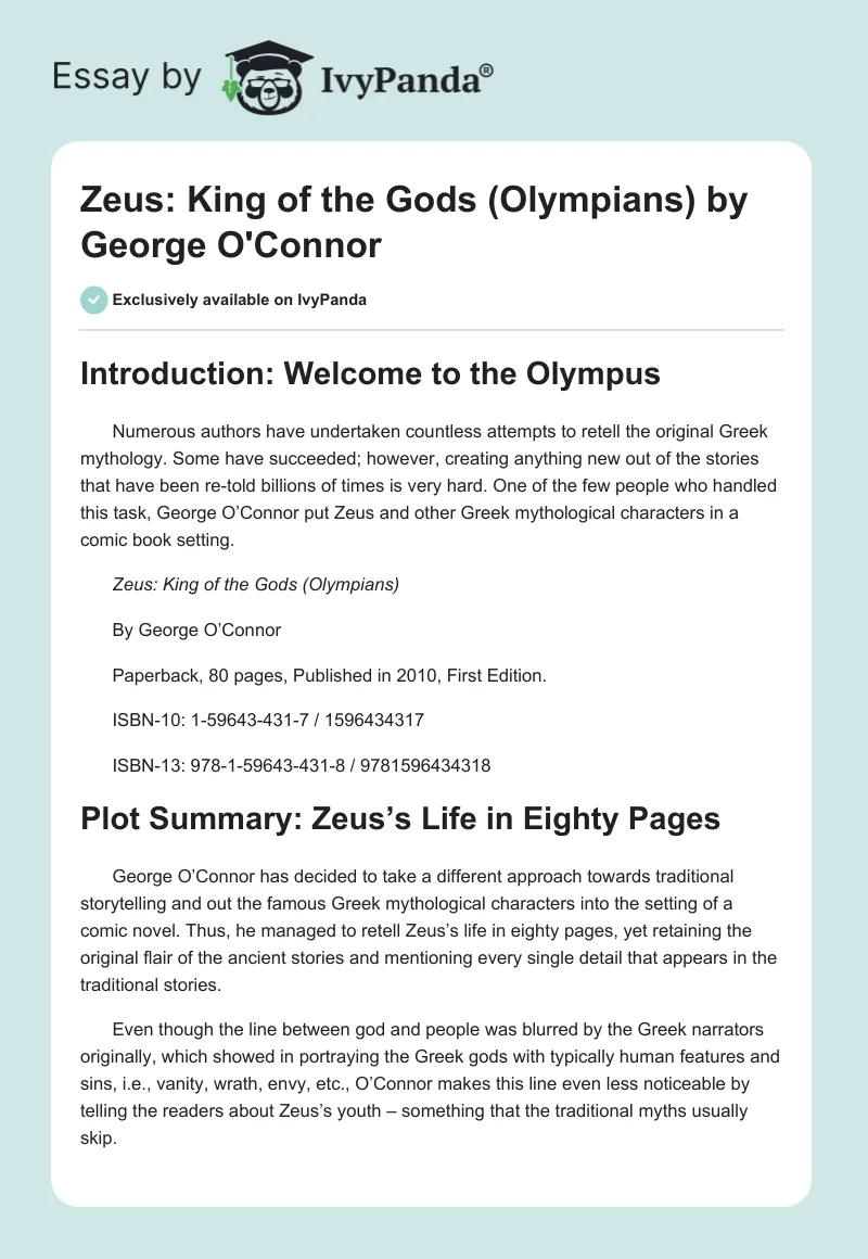 "Zeus: King of the Gods (Olympians)" by George O'Connor. Page 1