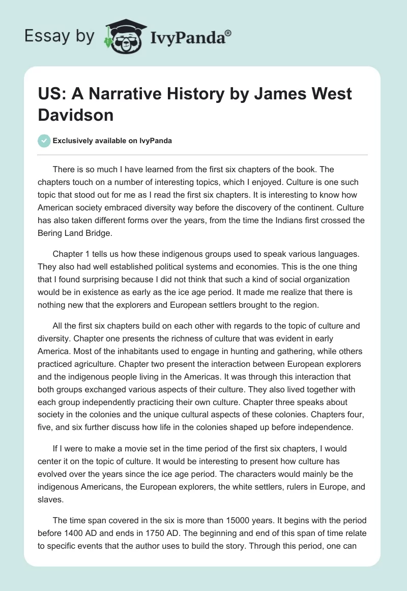 "US: A Narrative History" by James West Davidson. Page 1