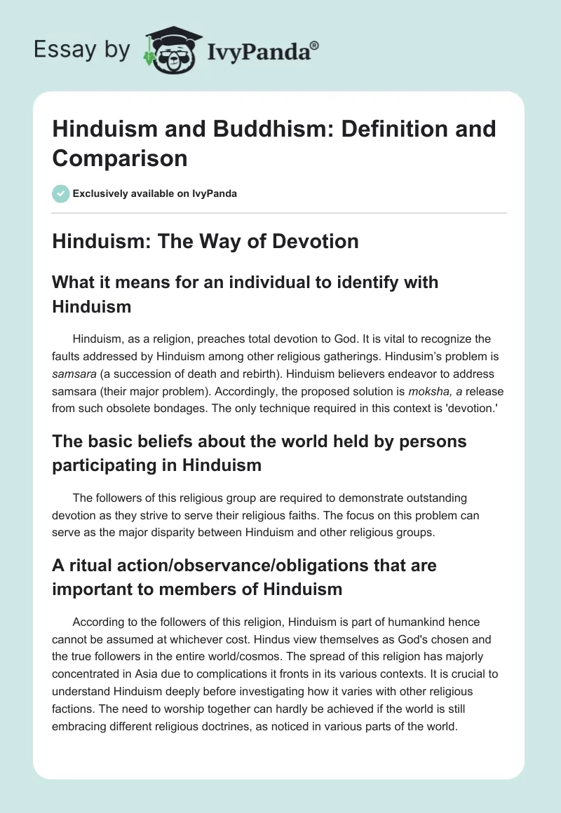 Hinduism and Buddhism: Definition and Comparison. Page 1