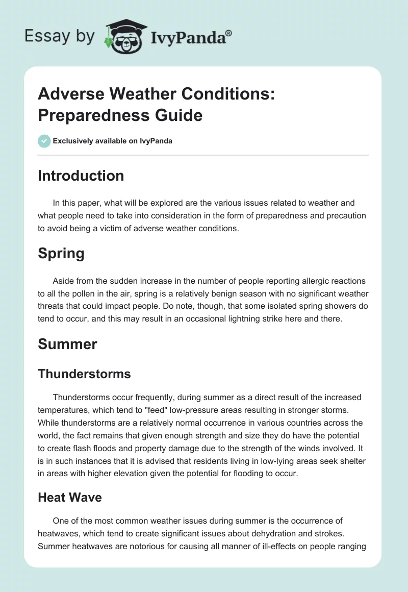 Adverse Weather Conditions: Preparedness Guide. Page 1