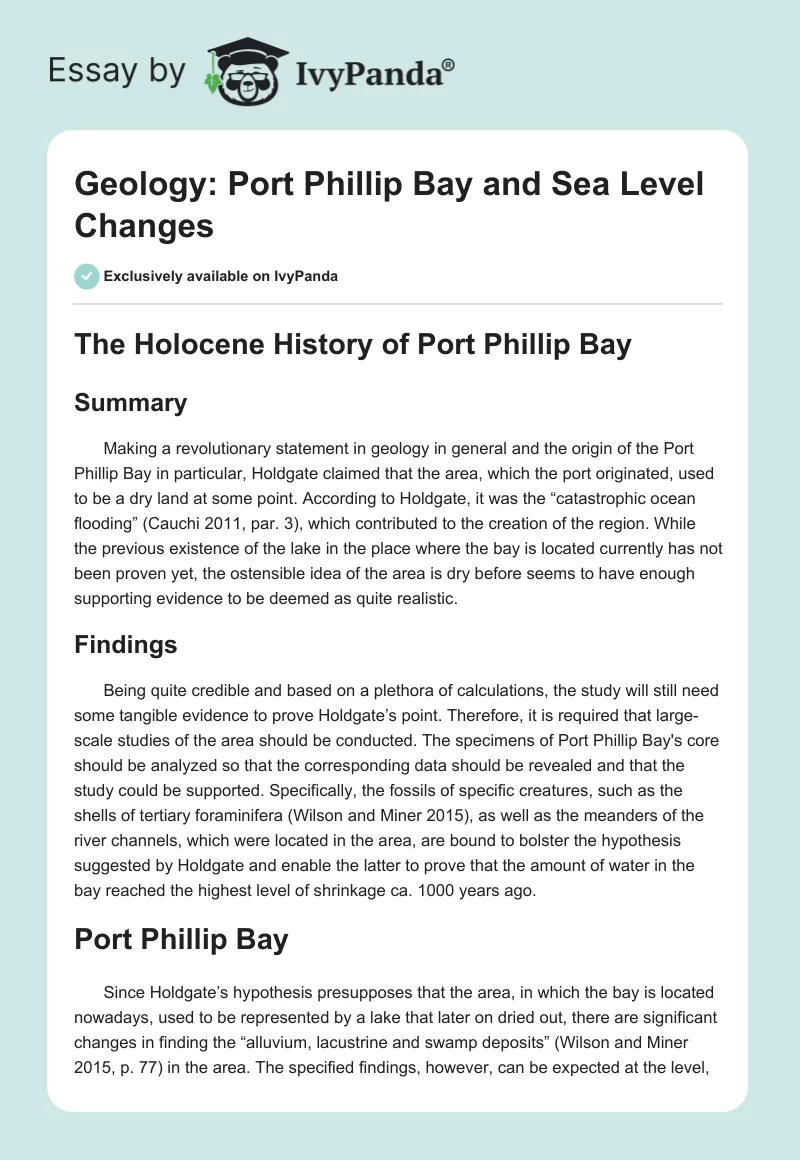 Geology: Port Phillip Bay and Sea Level Changes. Page 1