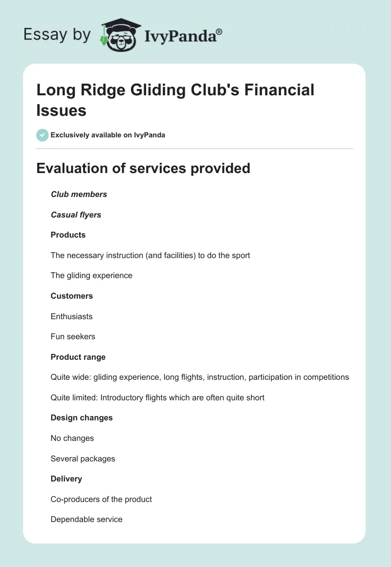 Long Ridge Gliding Club's Financial Issues. Page 1