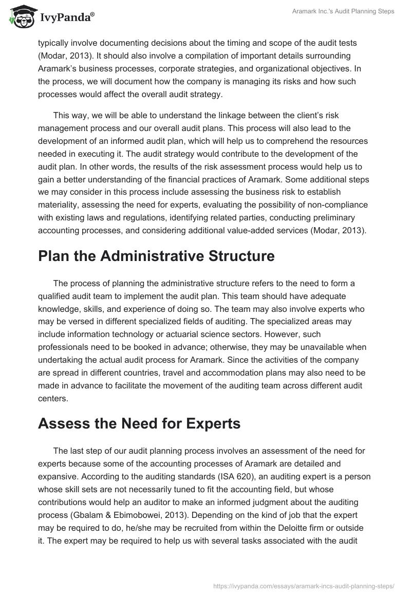 Aramark Inc.'s Audit Planning Steps. Page 3