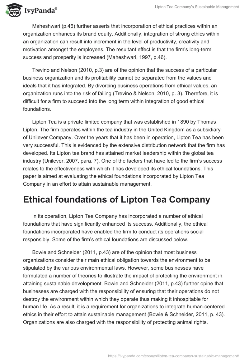 Lipton Tea Company's Sustainable Management. Page 2