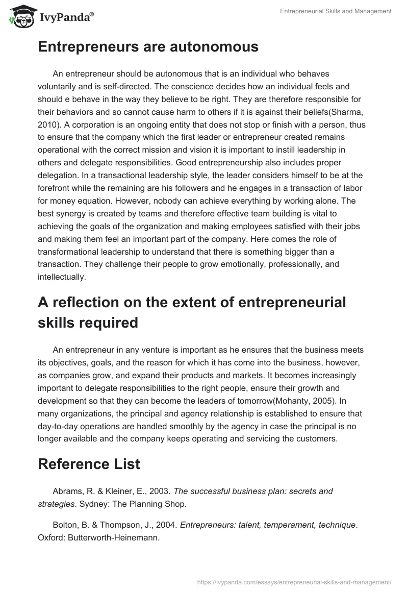 Entrepreneurial Skills and Management. Page 5
