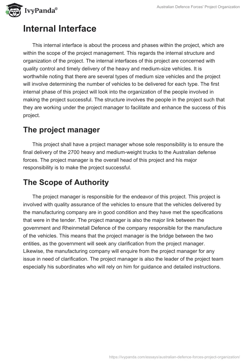 Australian Defence Forces' Project Organization. Page 2