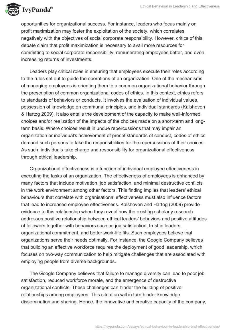 Ethical Behaviour in Leadership and Effectiveness. Page 2