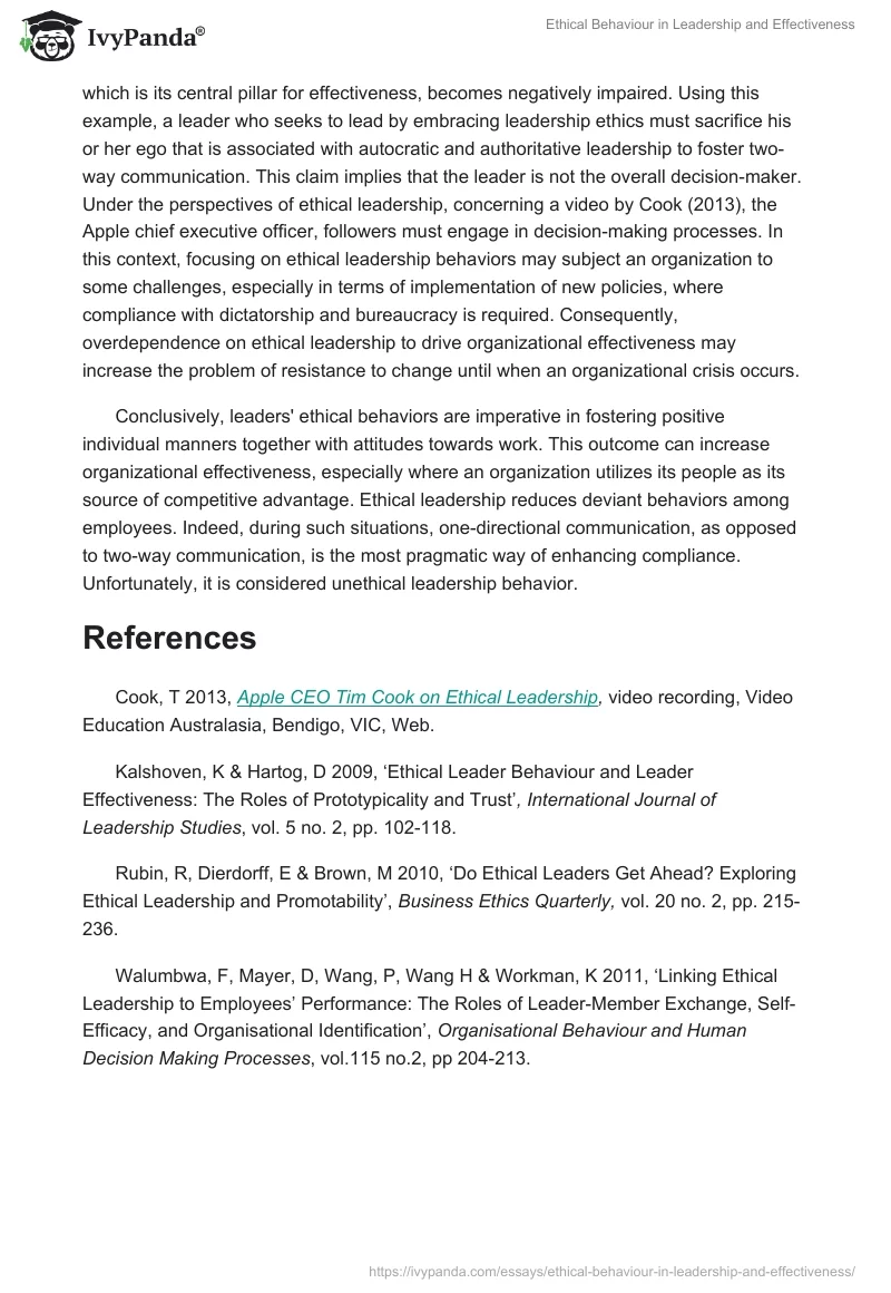 Ethical Behaviour in Leadership and Effectiveness. Page 3