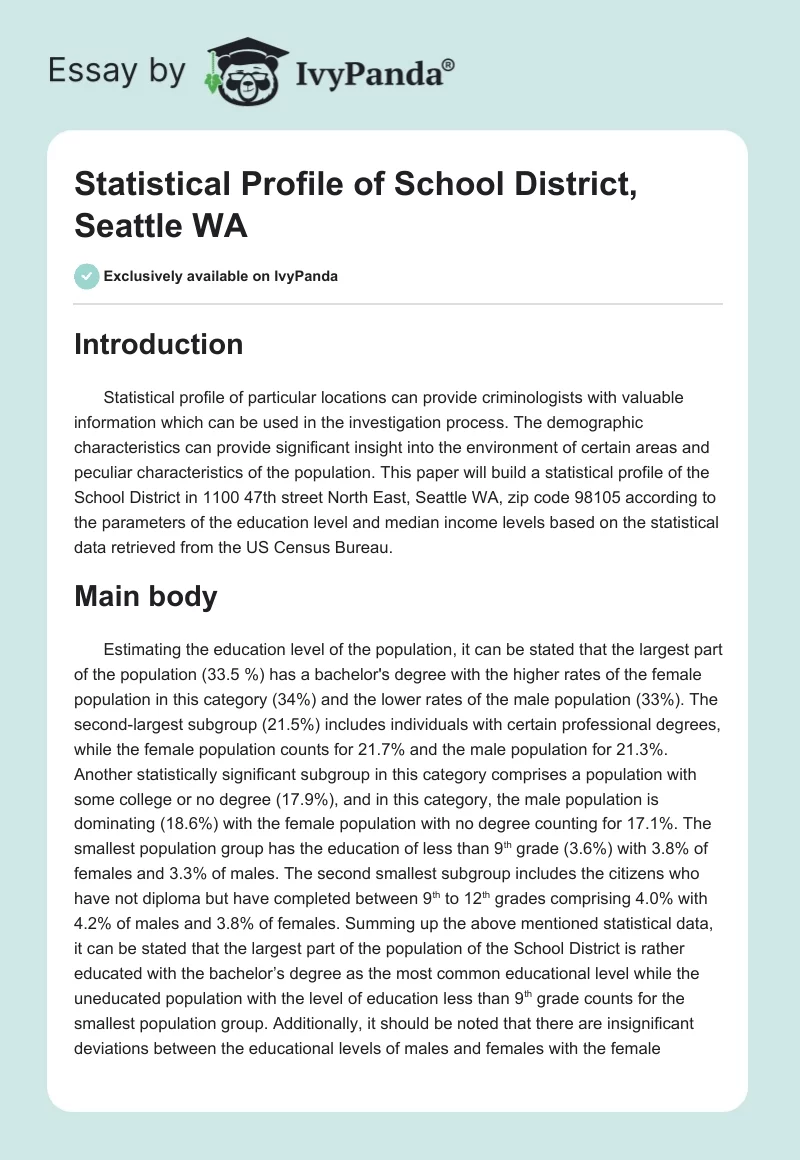 Statistical Profile of School District, Seattle WA. Page 1