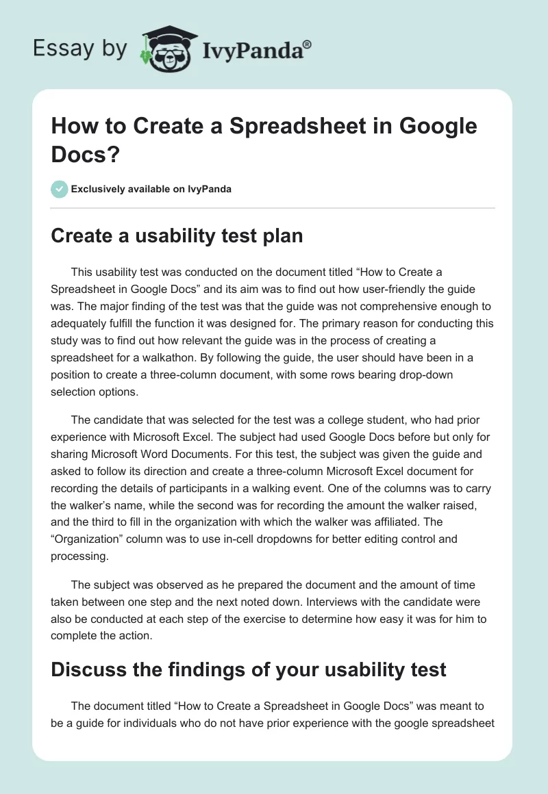 How to Create a Spreadsheet in Google Docs?. Page 1