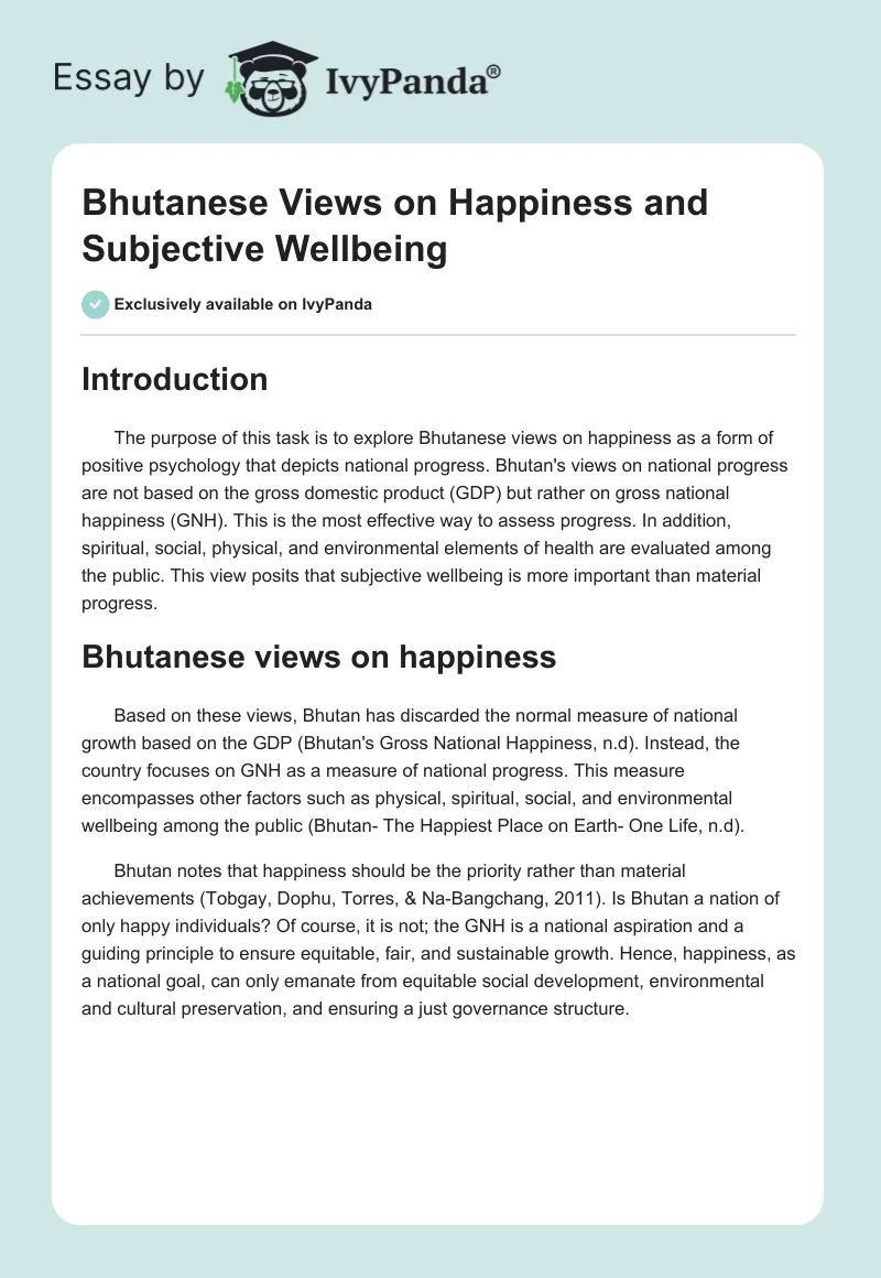 Bhutanese Views on Happiness and Subjective Wellbeing. Page 1