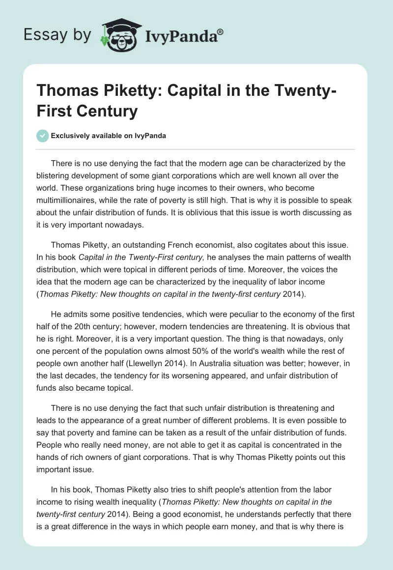 Thomas Piketty: Capital in the Twenty-First Century. Page 1