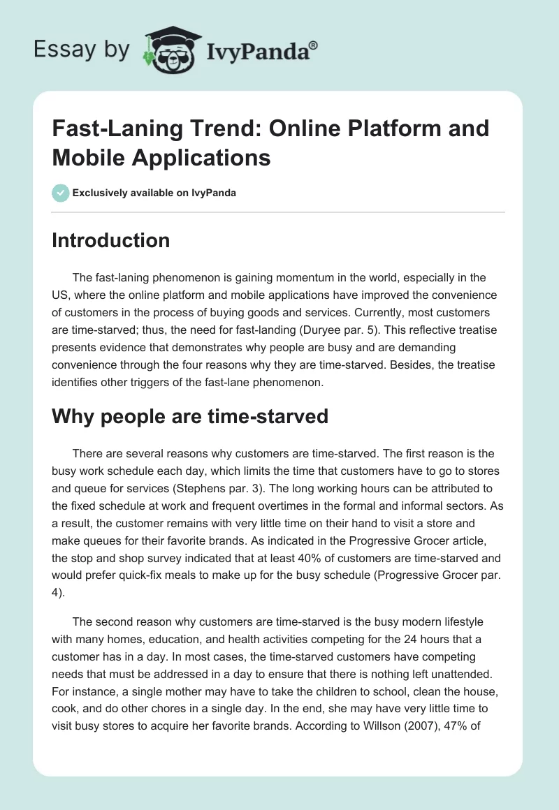 Fast-Laning Trend: Online Platform and Mobile Applications. Page 1