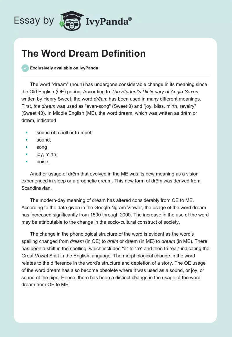 The Word "Dream" Definition. Page 1