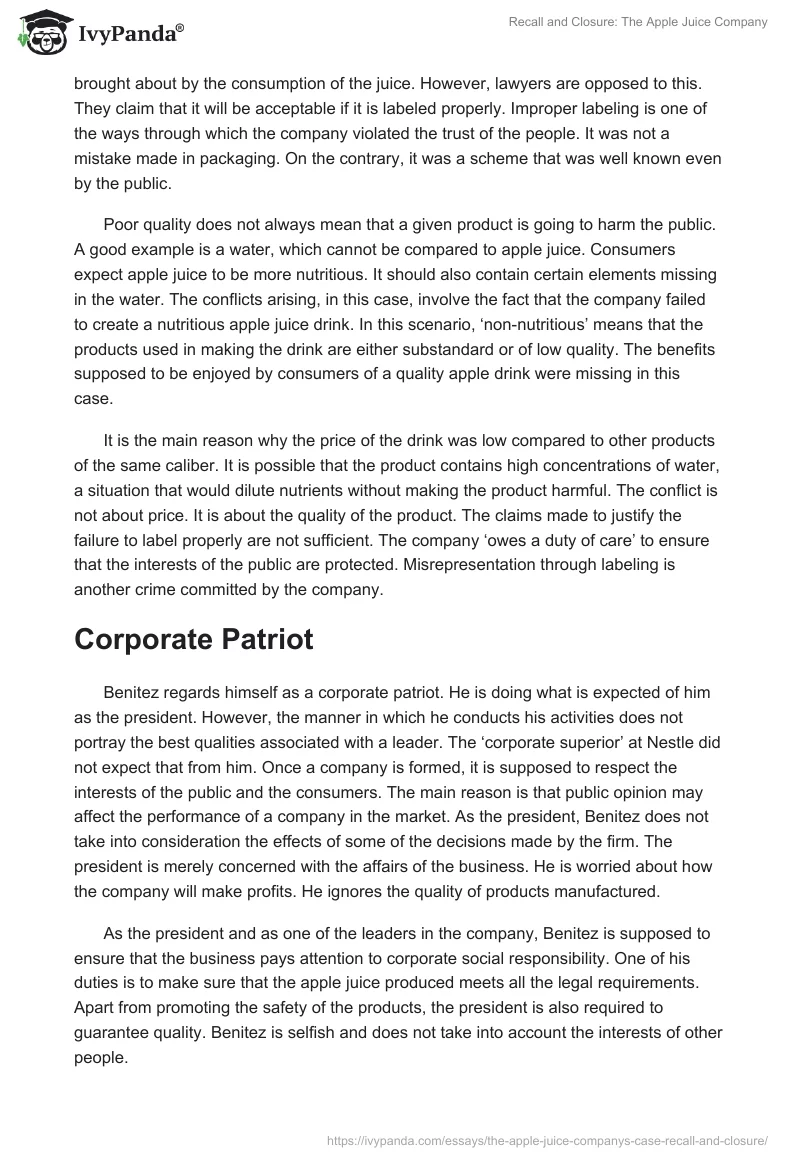 Recall and Closure: The Apple Juice Company. Page 2