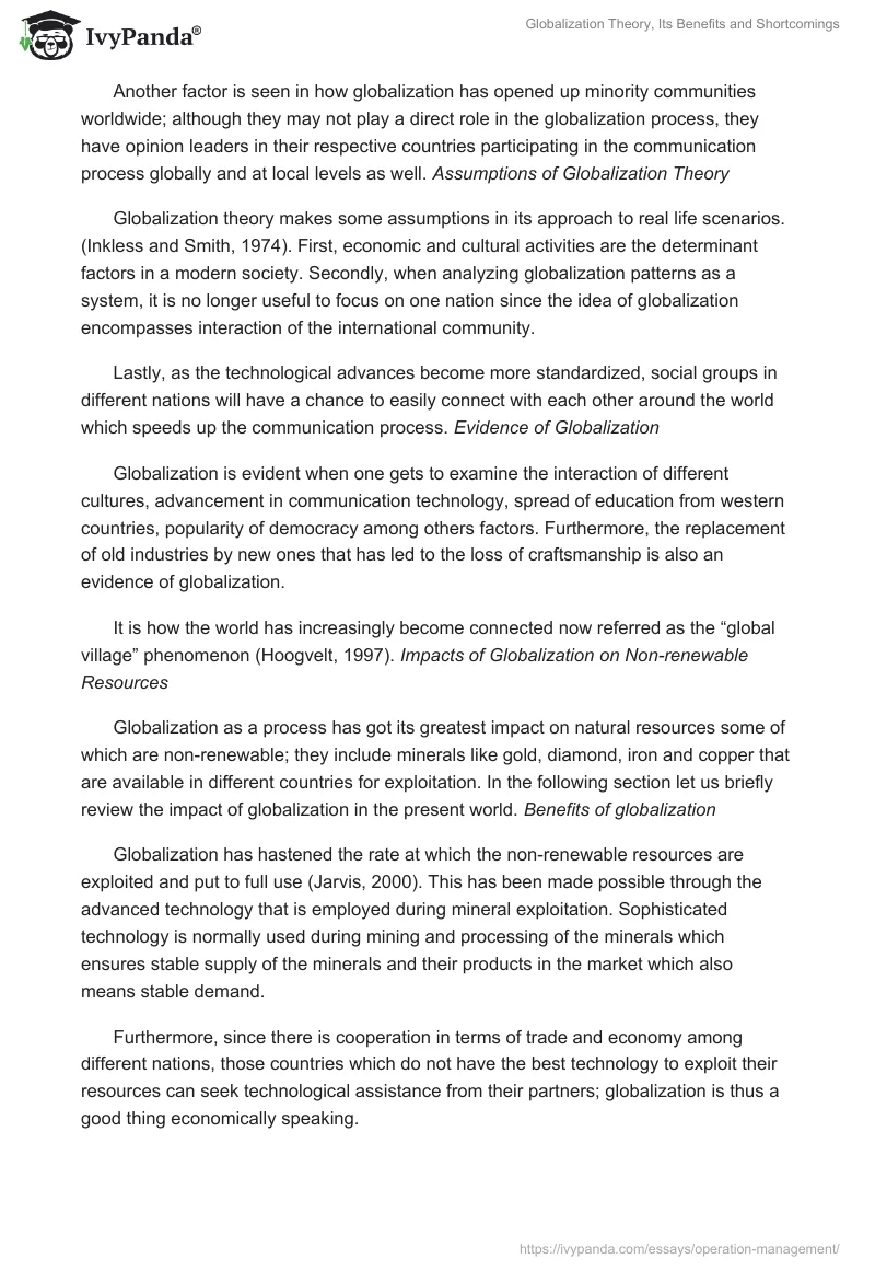 Globalization Theory, Its Benefits and Shortcomings. Page 2