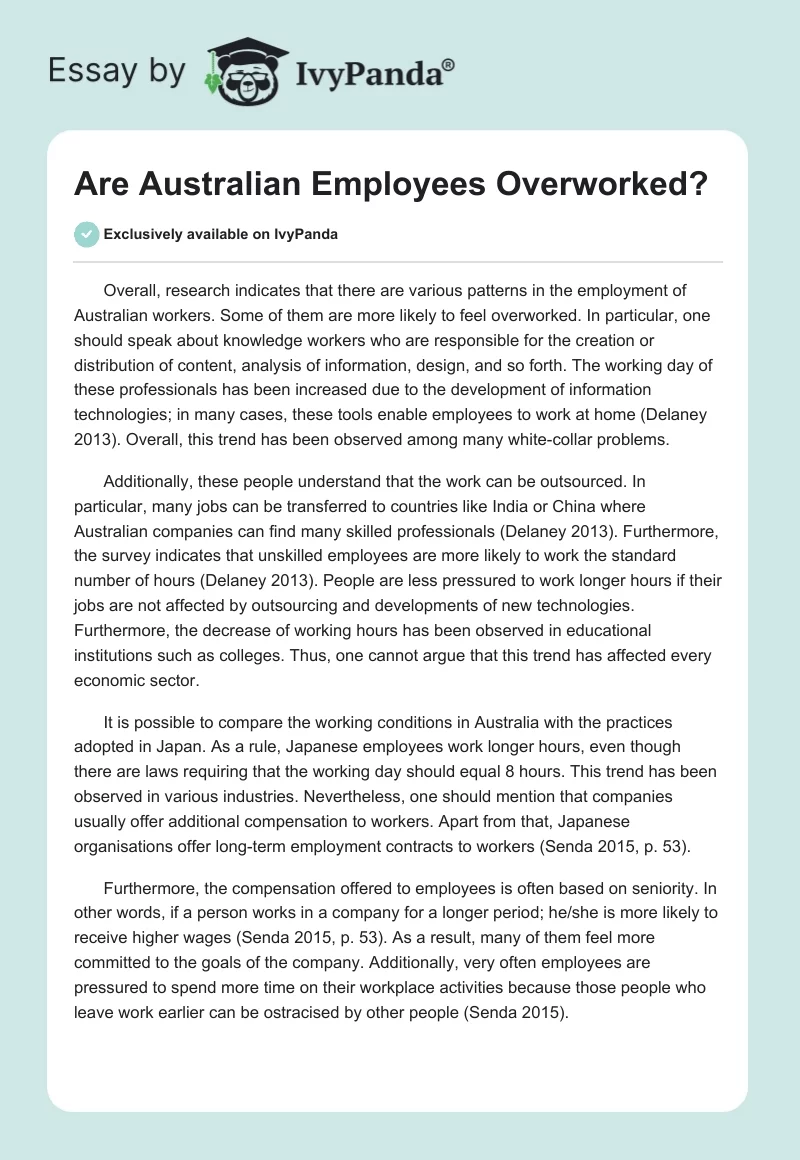 Are Australian Employees Overworked?. Page 1