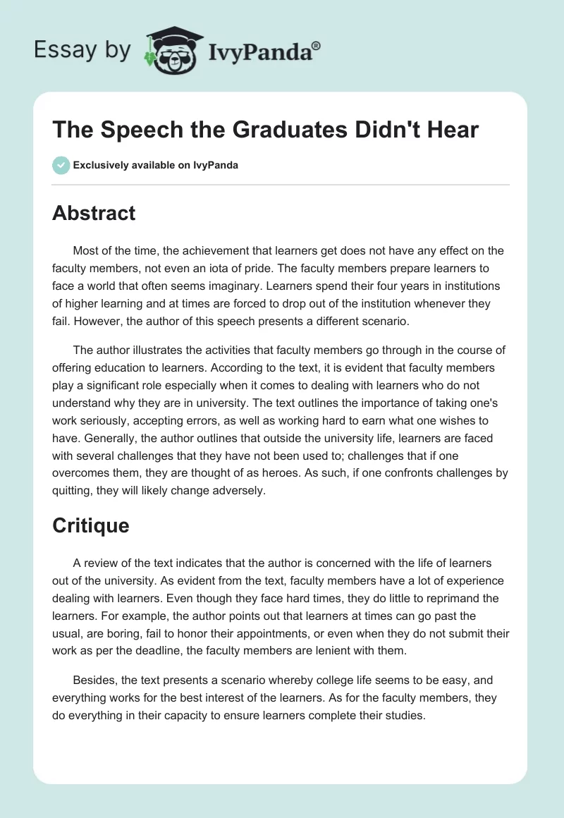 The Speech the Graduates Didn't Hear. Page 1