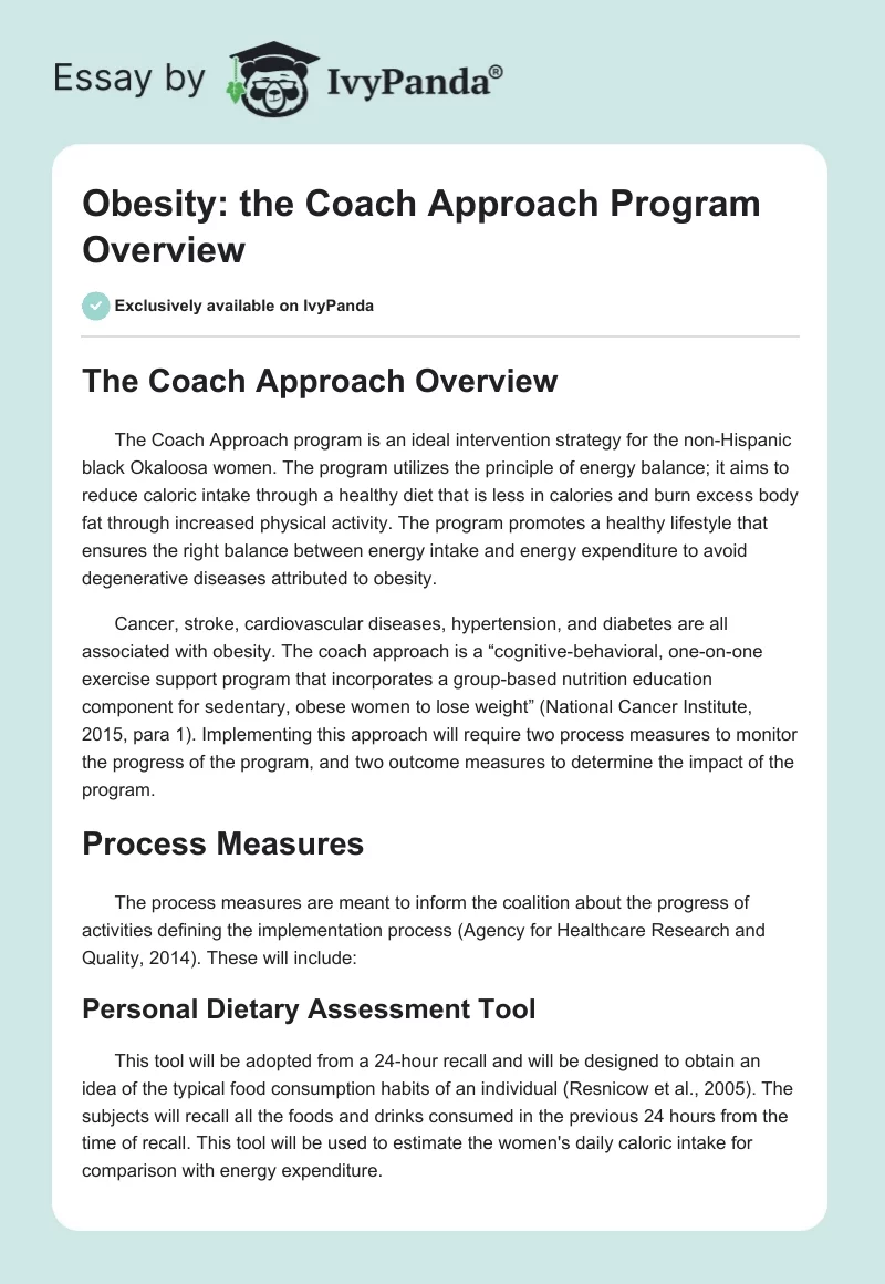 Obesity: Еhe Coach Approach Program Overview. Page 1
