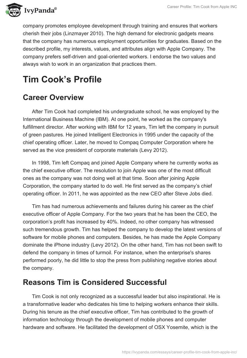 Career Profile: Tim Cook From Apple Inc.. Page 3