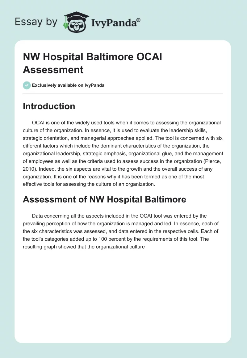 NW Hospital Baltimore OCAI Assessment. Page 1