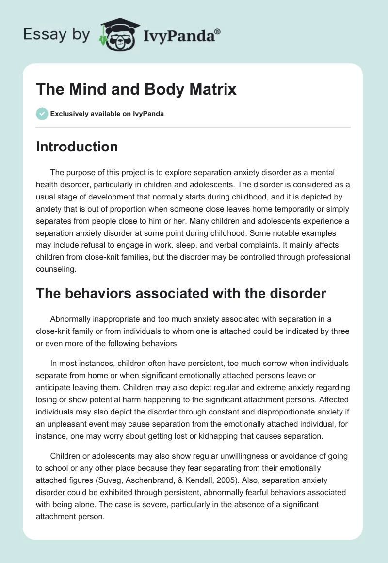 The Mind and Body Matrix. Page 1