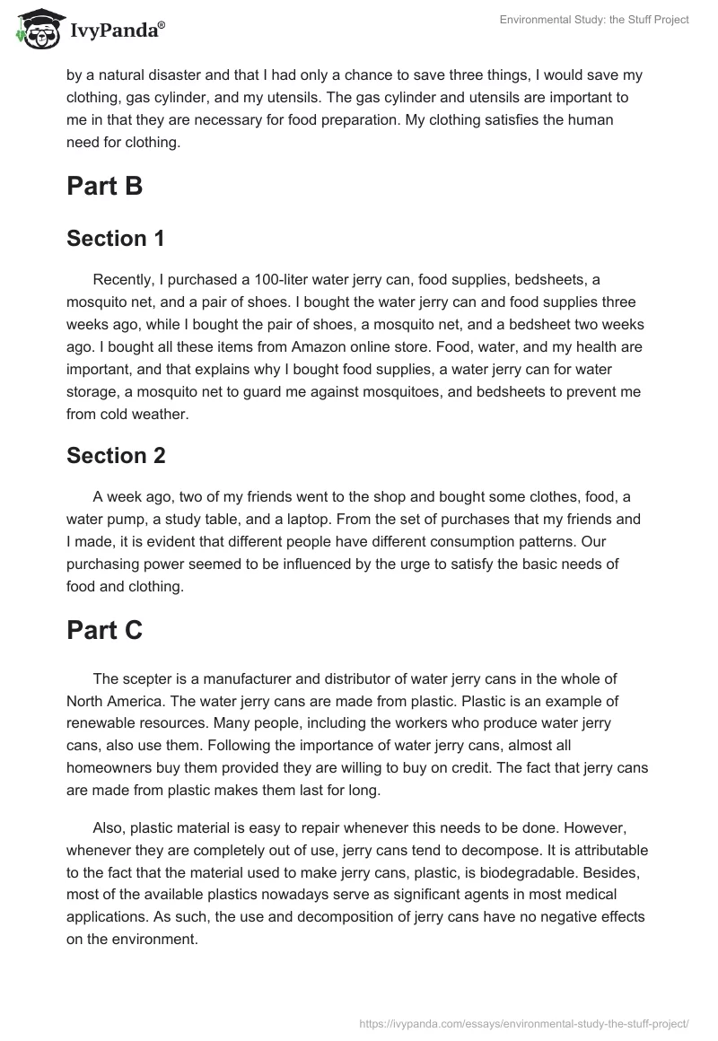 Environmental Study: the Stuff Project. Page 2