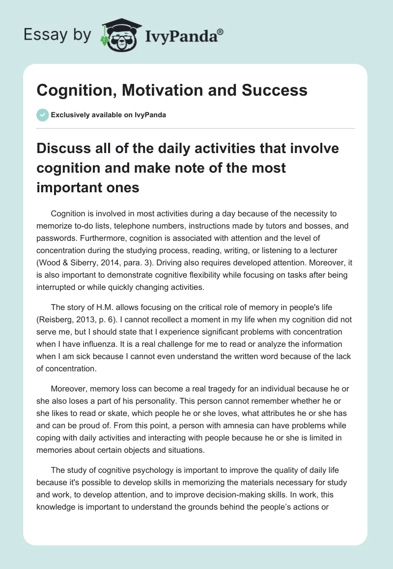 Cognition, Motivation and Success. Page 1