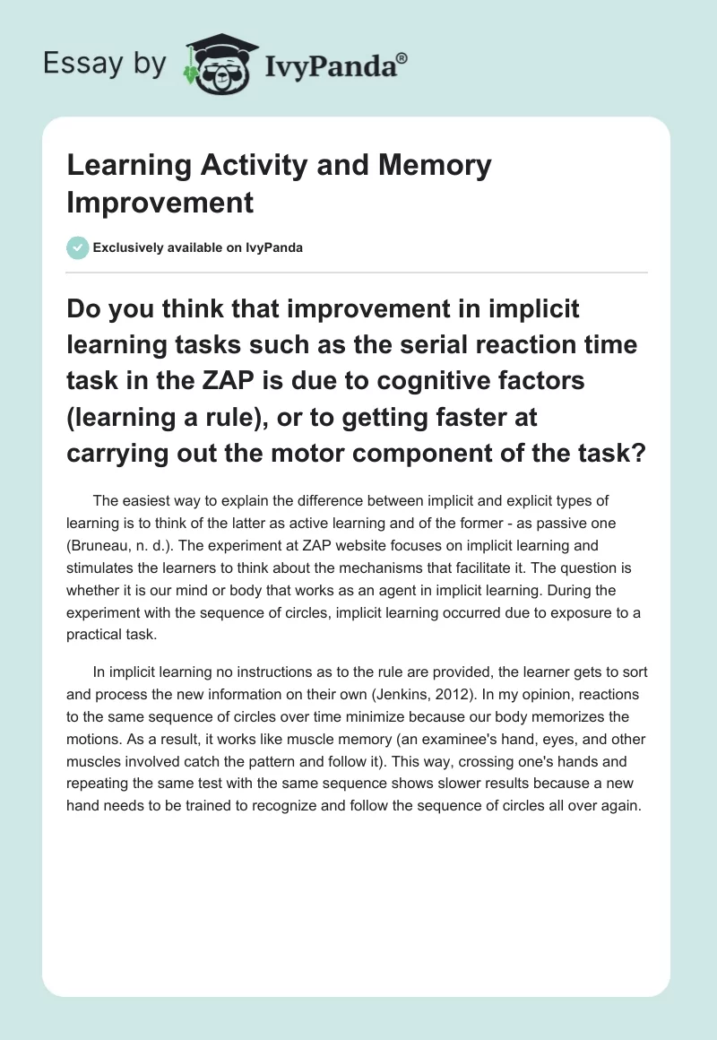 Learning Activity and Memory Improvement. Page 1