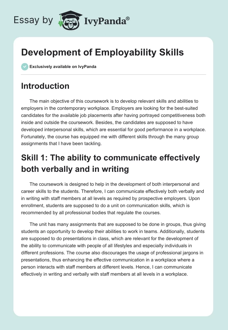 Development of Employability Skills. Page 1