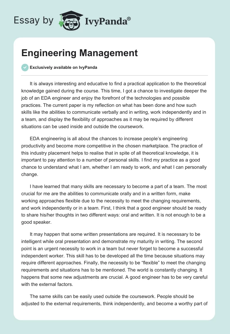 engineering management essay