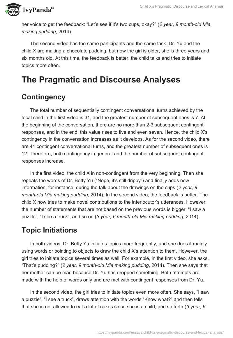 Child X's Pragmatic, Discourse and Lexical Analysis. Page 2