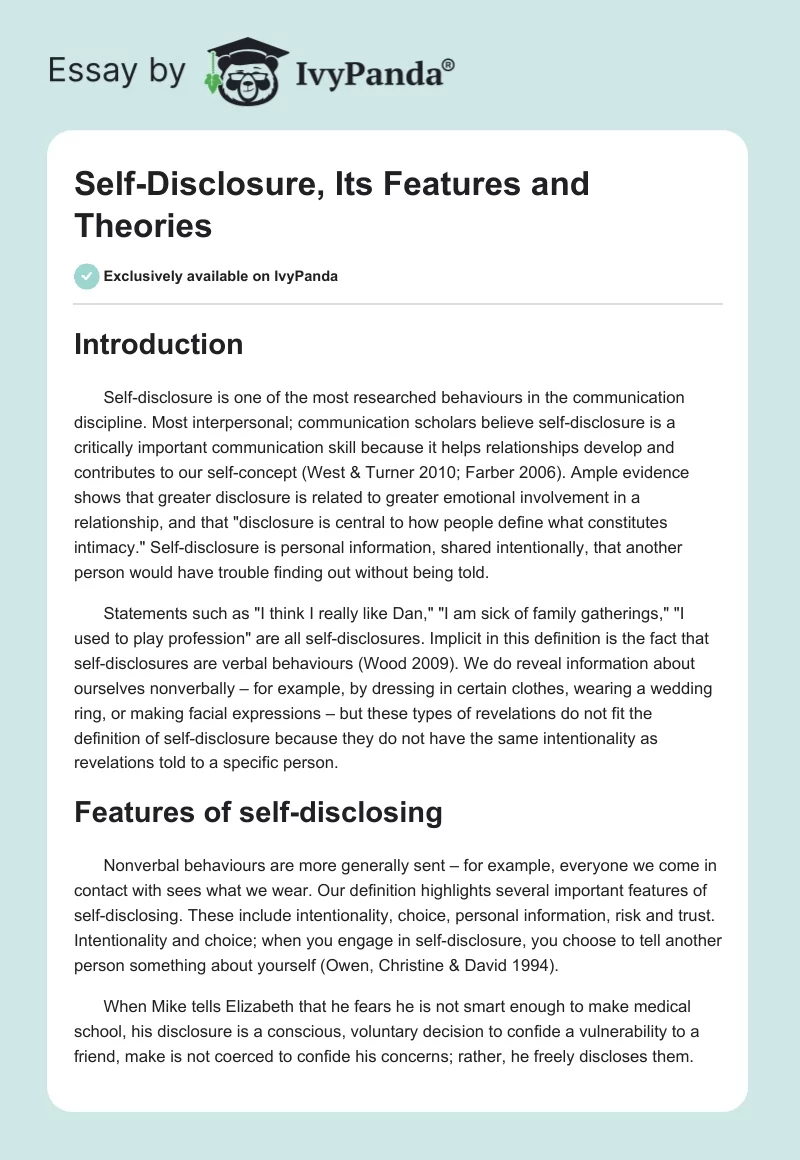 Self-Disclosure, Its Features and Theories. Page 1