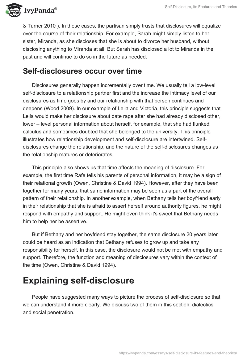 Self-Disclosure, Its Features and Theories. Page 4