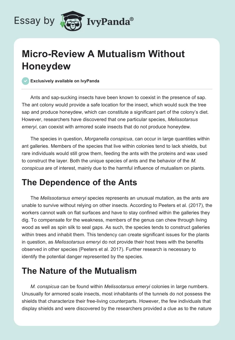 Micro-Review "A Mutualism Without Honeydew". Page 1