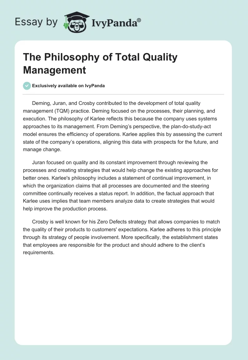 The Philosophy of Total Quality Management. Page 1