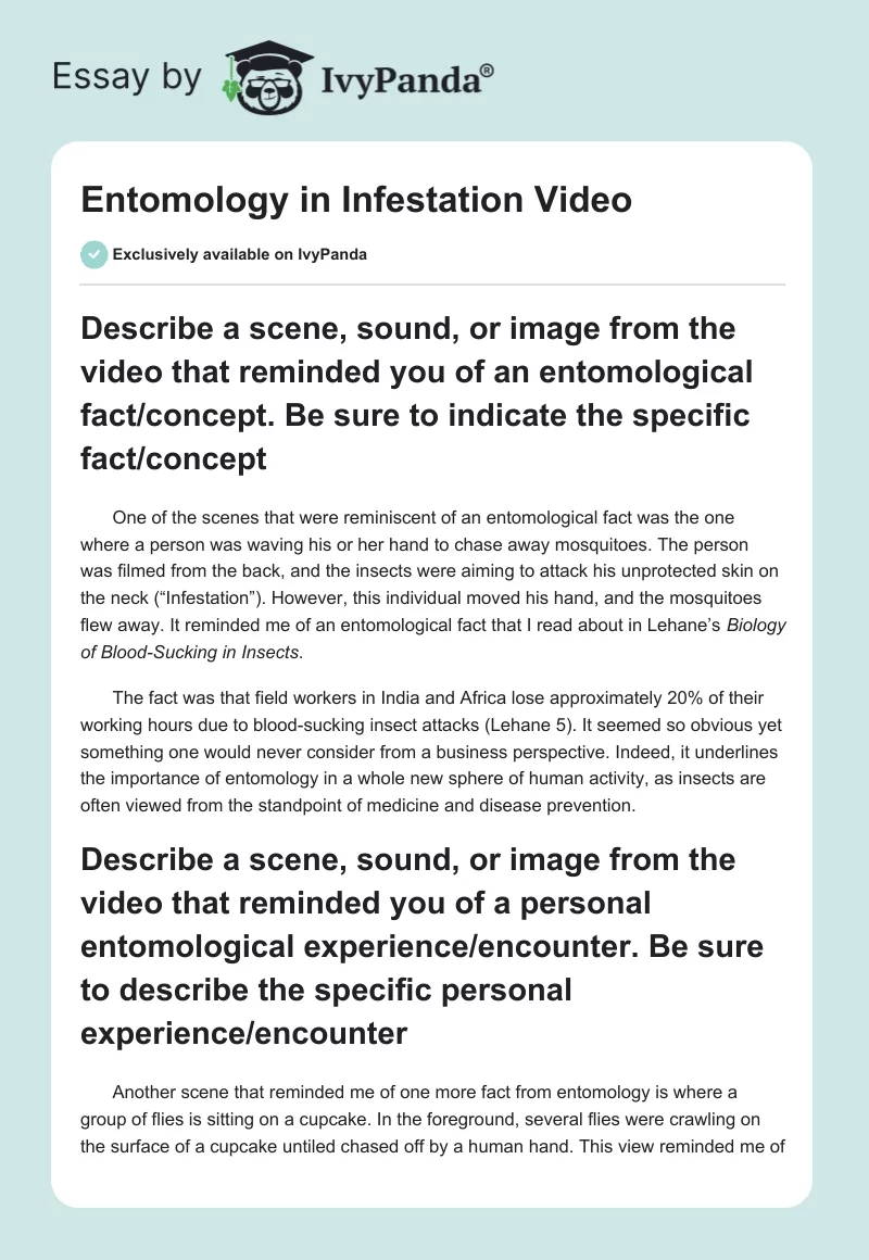 Entomology in Infestation Video. Page 1