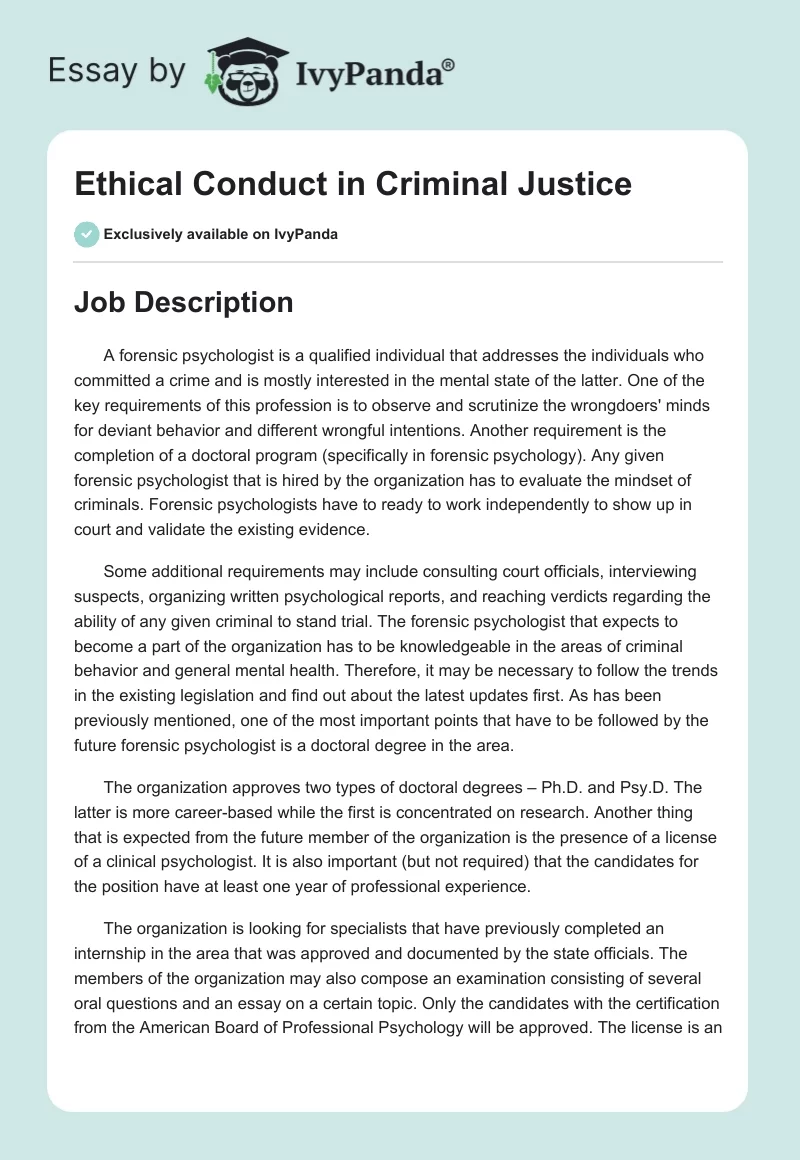 Ethical Conduct in Criminal Justice. Page 1