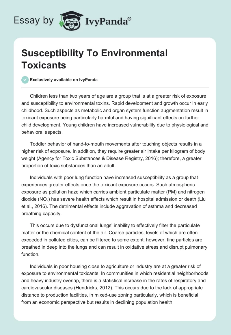 Susceptibility to Environmental Toxicants. Page 1