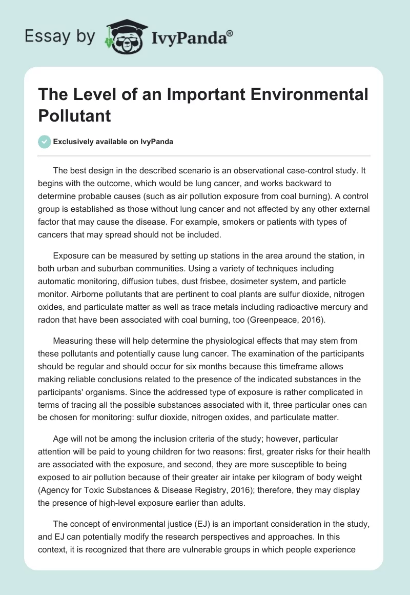 The Level of an Important Environmental Pollutant. Page 1