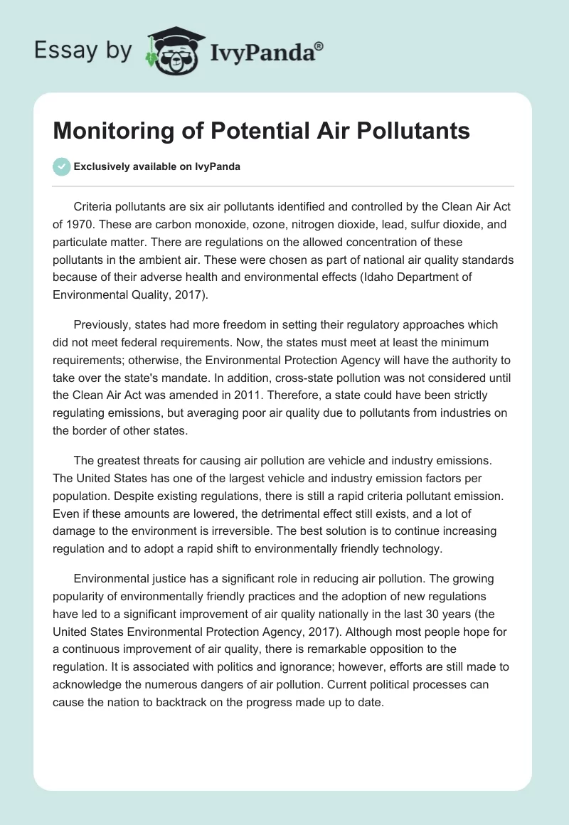 Monitoring of Potential Air Pollutants. Page 1