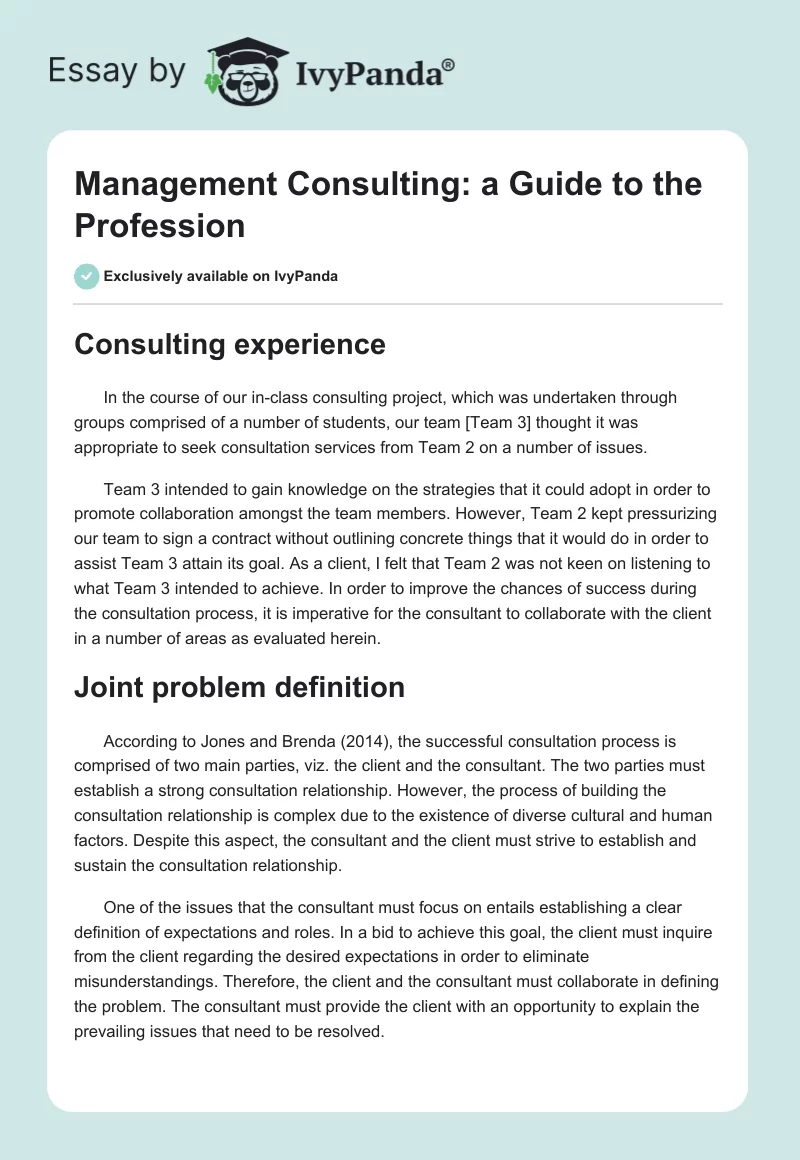 Management Consulting: a Guide to the Profession. Page 1