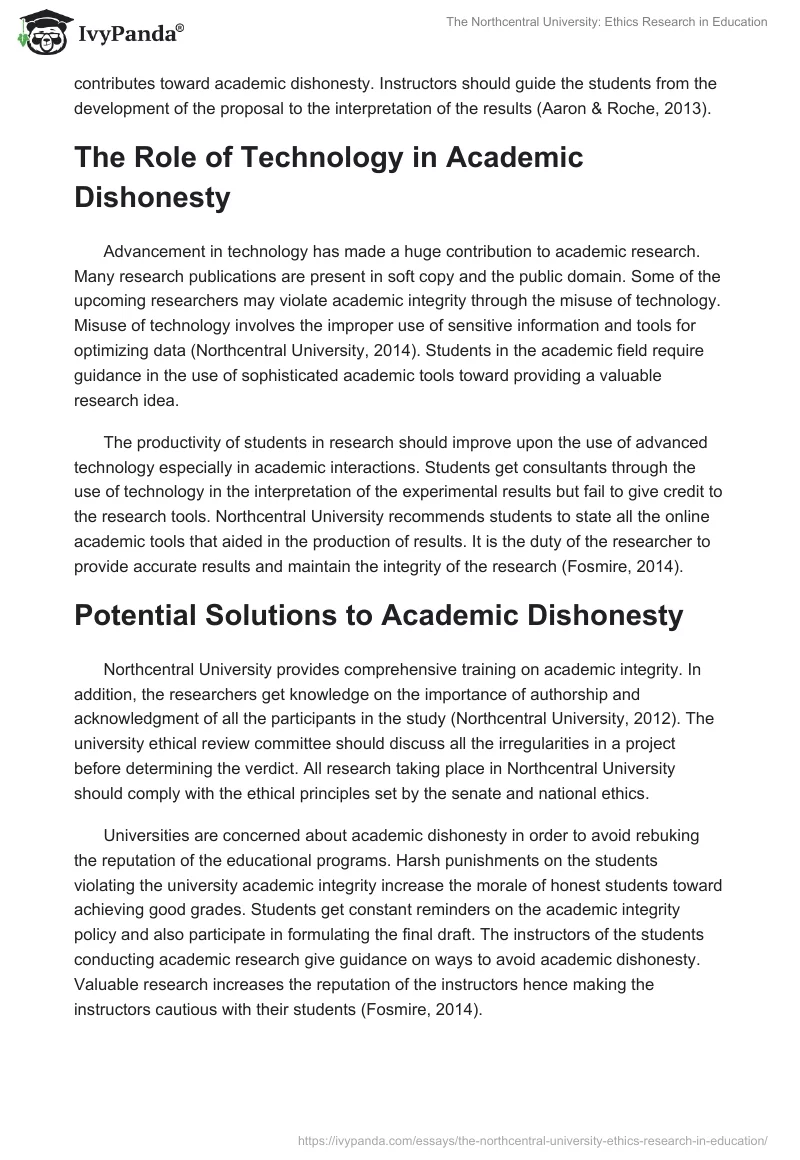 The Northcentral University: Ethics Research in Education. Page 2