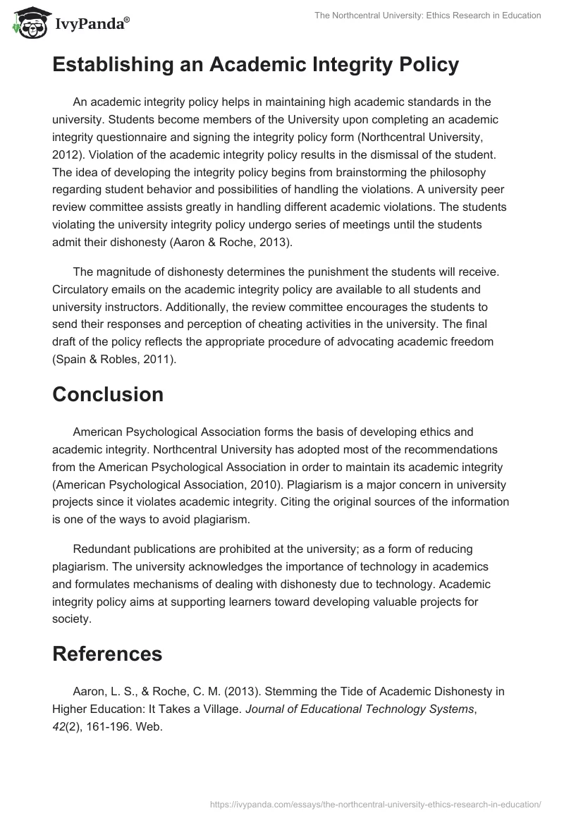 The Northcentral University: Ethics Research in Education. Page 3