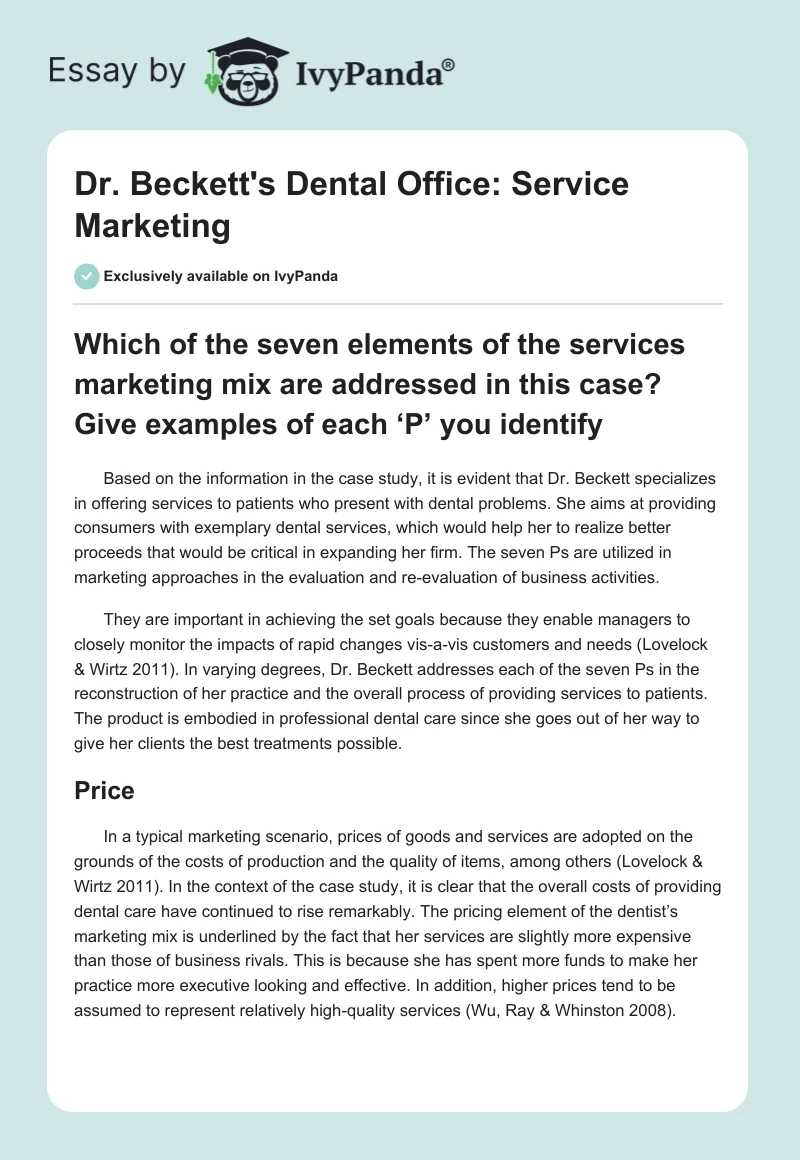 Dr. Beckett's Dental Office: Service Marketing. Page 1