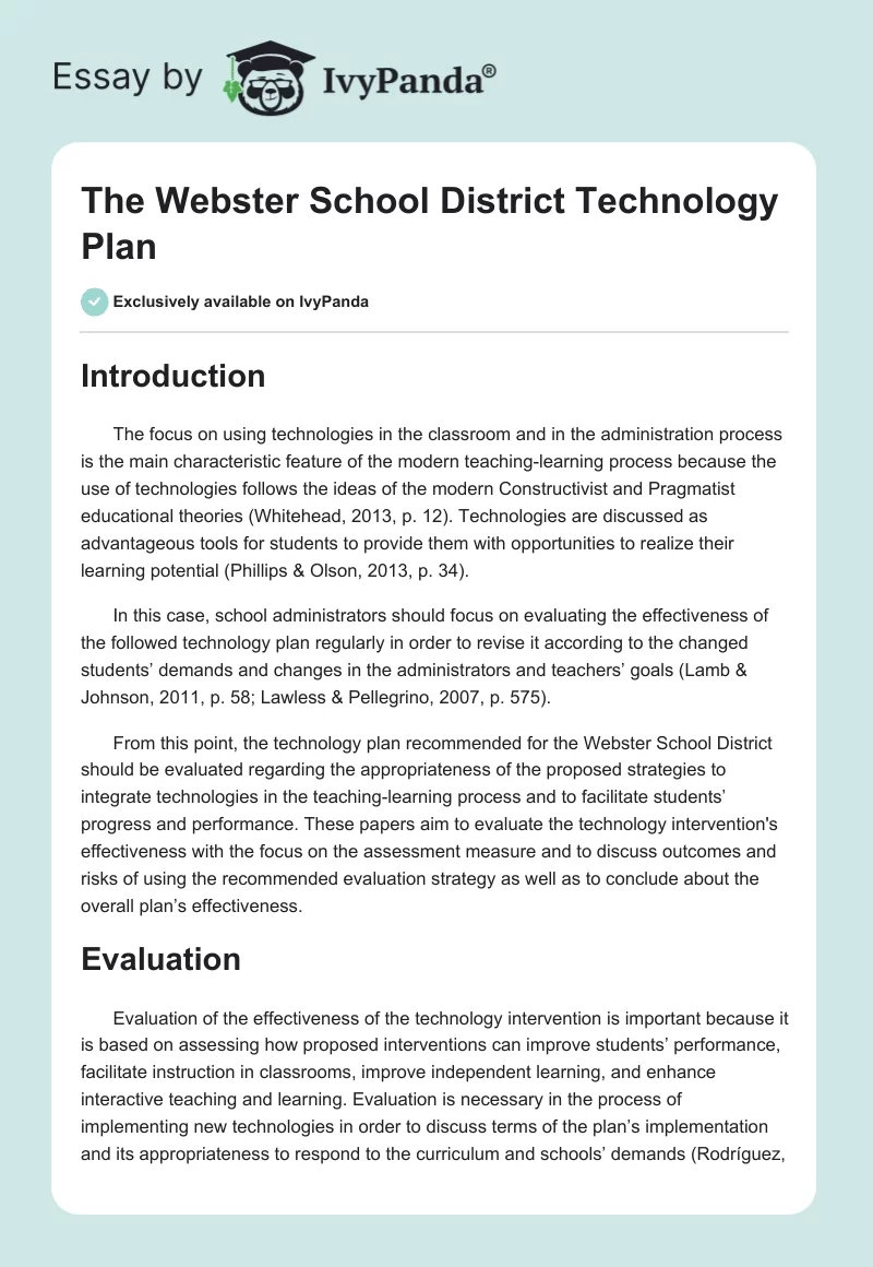 The Webster School District Technology Plan. Page 1