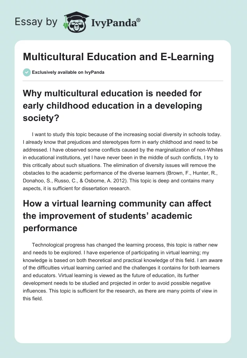 Multicultural Education and E-Learning. Page 1